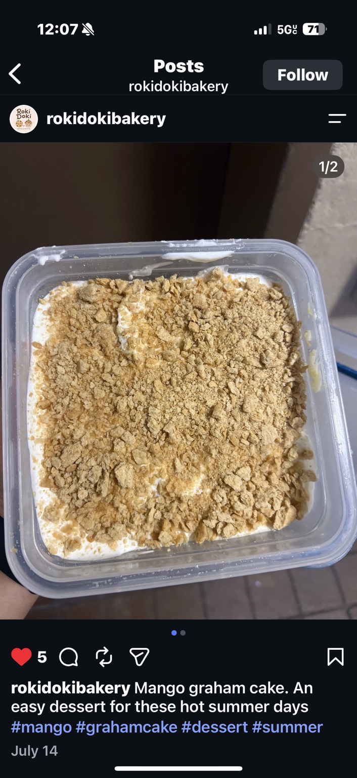 Mango graham cake topped with graham crumbs